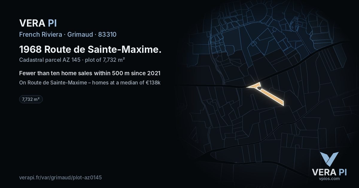 1968 Route de Sainte-Maxime, Grimaud at night – the plot lit, the parcels around coloured by the prices near them