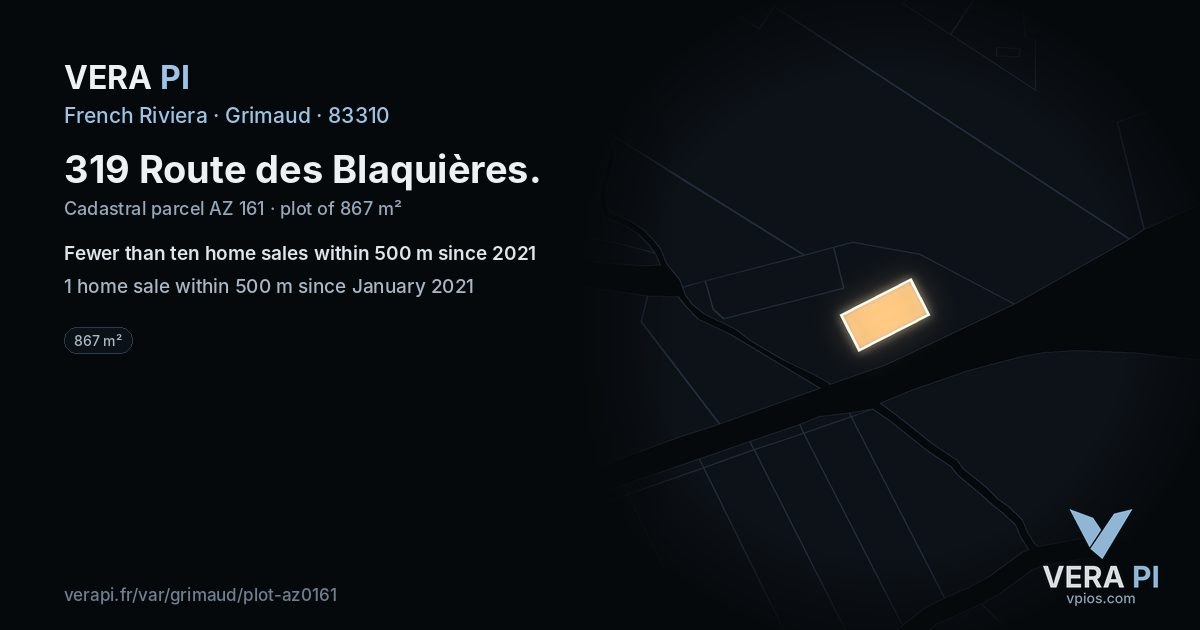 319 Route des Blaquières, Grimaud at night – the plot lit, the parcels around coloured by the prices near them