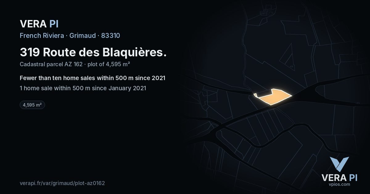 319 Route des Blaquières, Grimaud at night – the plot lit, the parcels around coloured by the prices near them