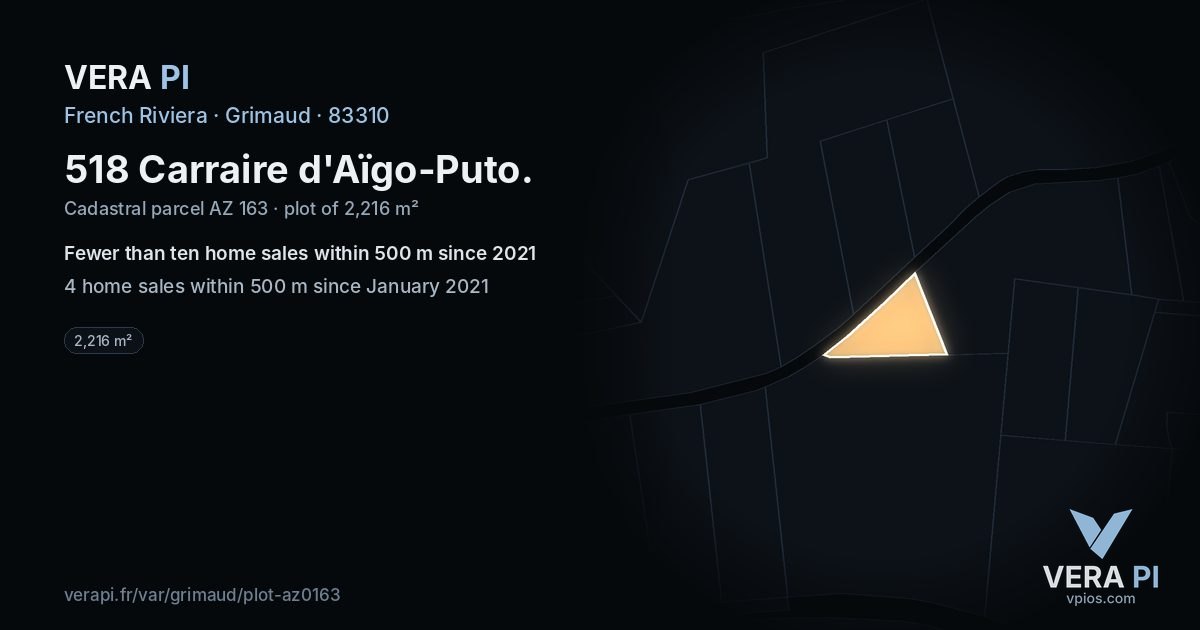 518 Carraire d'Aïgo-Puto, Grimaud at night – the plot lit, the parcels around coloured by the prices near them