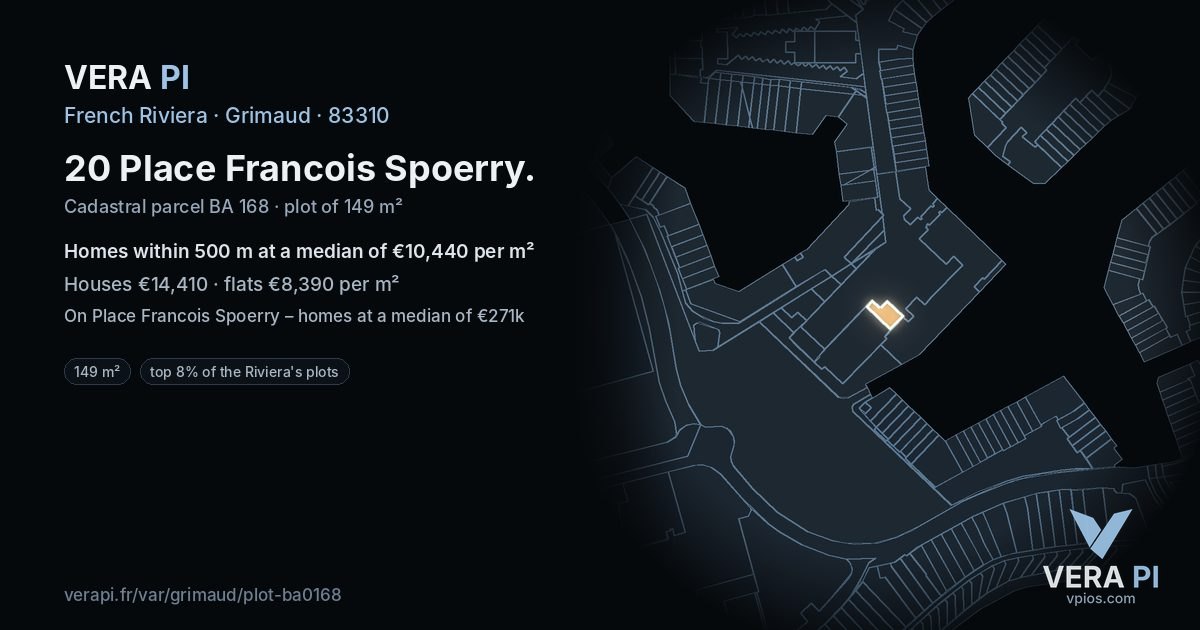 20 Place Francois Spoerry, Grimaud at night – the plot lit, the parcels around coloured by the prices near them