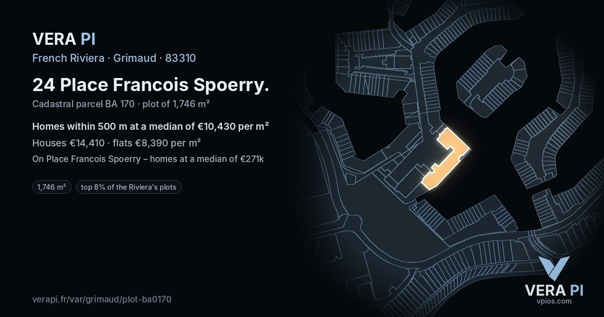 24 Place Francois Spoerry, Grimaud at night – the plot lit, the parcels around coloured by the prices near them