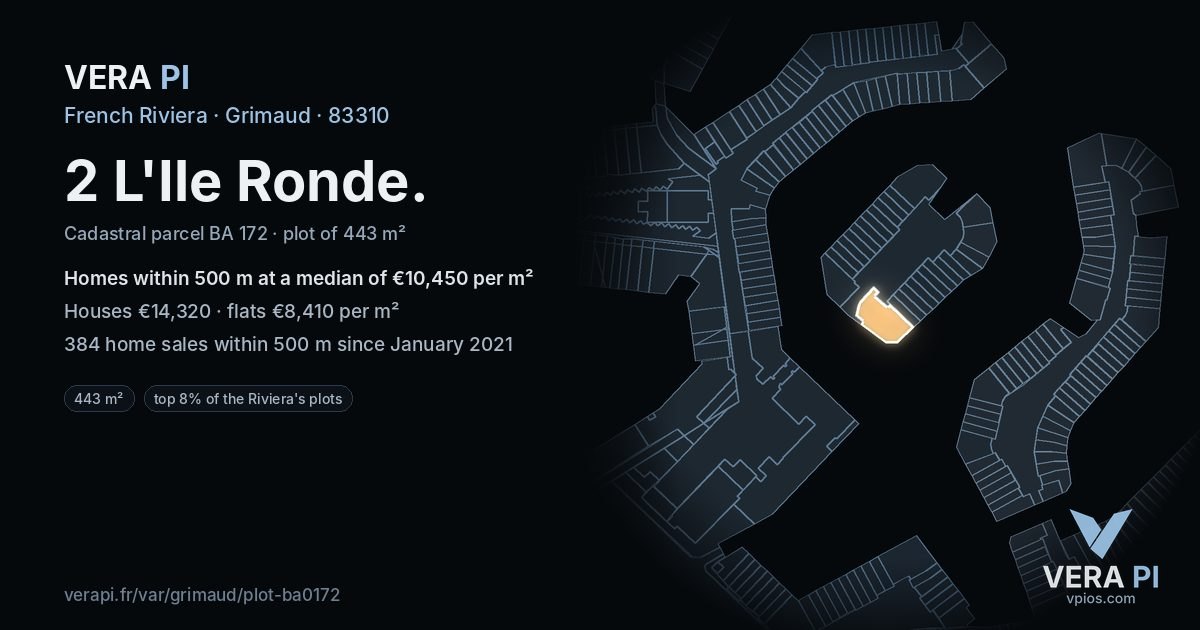 2 L'Ile Ronde, Grimaud at night – the plot lit, the parcels around coloured by the prices near them