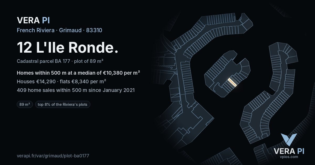 12 L'Ile Ronde, Grimaud at night – the plot lit, the parcels around coloured by the prices near them