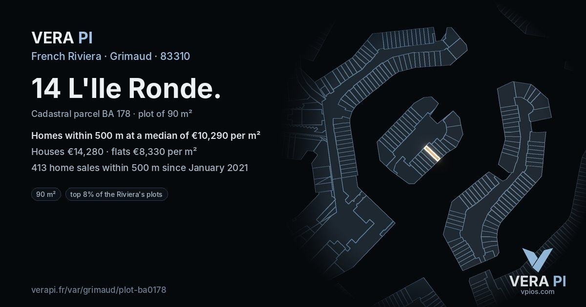 14 L'Ile Ronde, Grimaud at night – the plot lit, the parcels around coloured by the prices near them