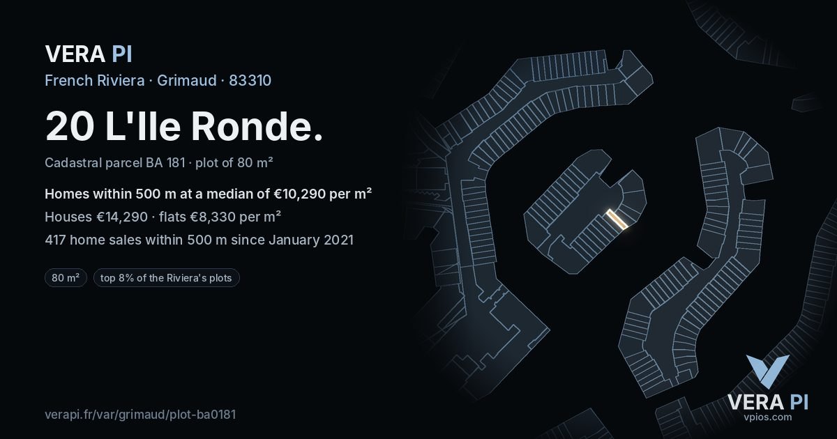 20 L'Ile Ronde, Grimaud at night – the plot lit, the parcels around coloured by the prices near them