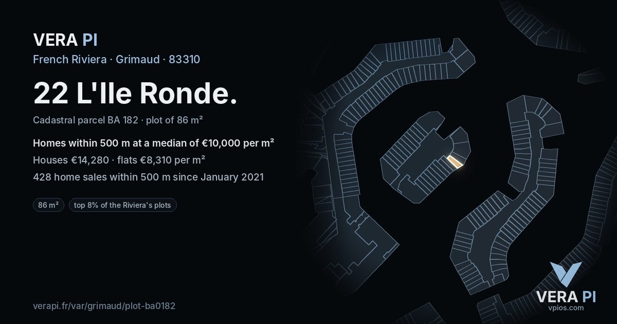 22 L'Ile Ronde, Grimaud at night – the plot lit, the parcels around coloured by the prices near them