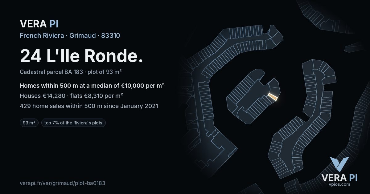 24 L'Ile Ronde, Grimaud at night – the plot lit, the parcels around coloured by the prices near them