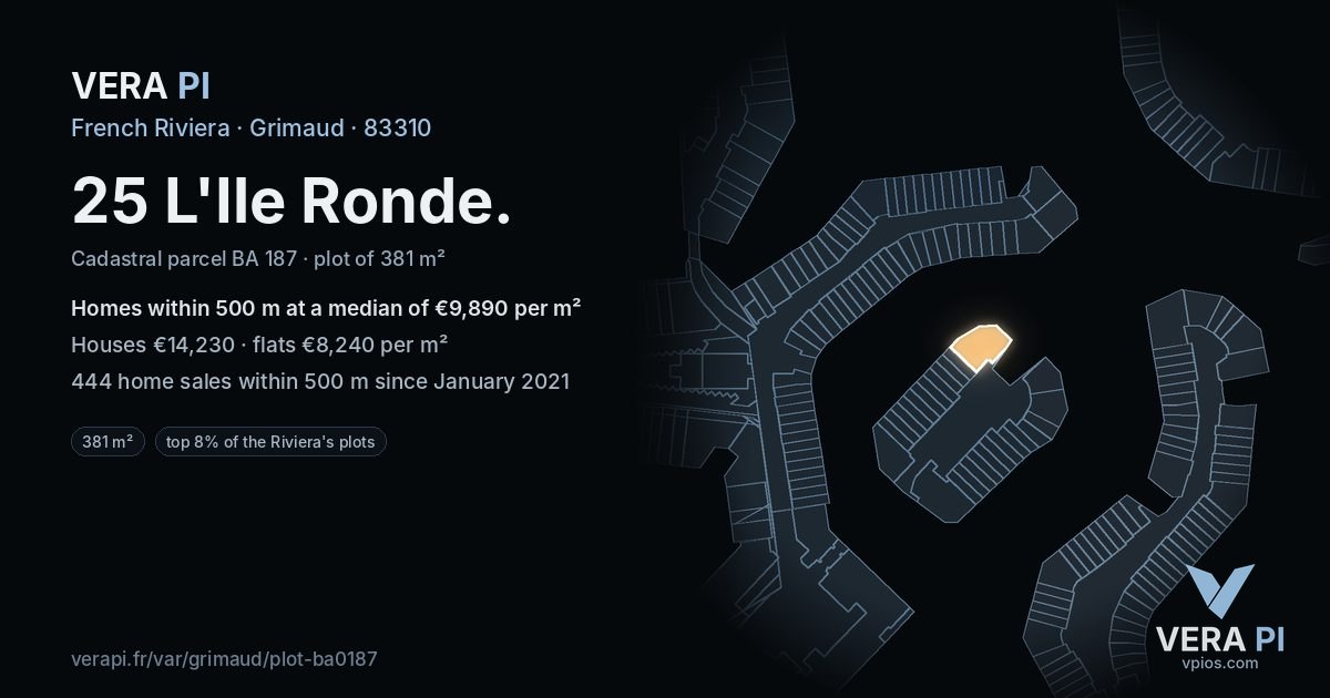 25 L'Ile Ronde, Grimaud at night – the plot lit, the parcels around coloured by the prices near them