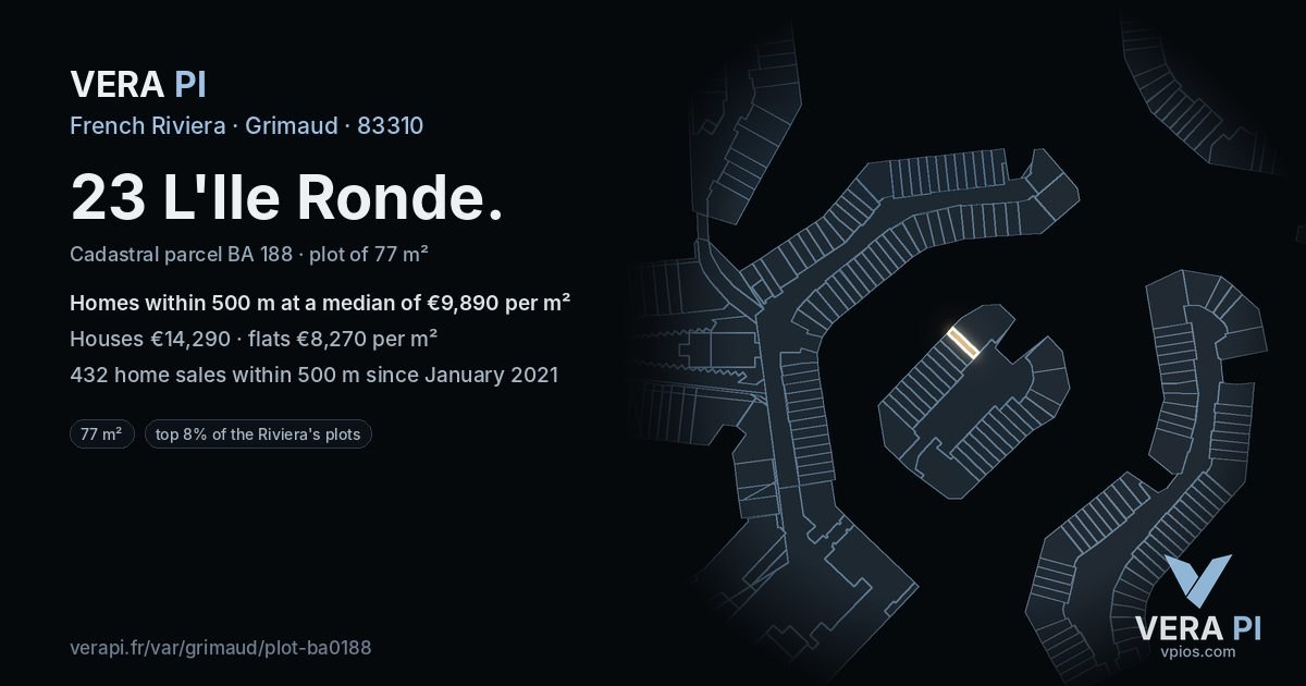 23 L'Ile Ronde, Grimaud at night – the plot lit, the parcels around coloured by the prices near them