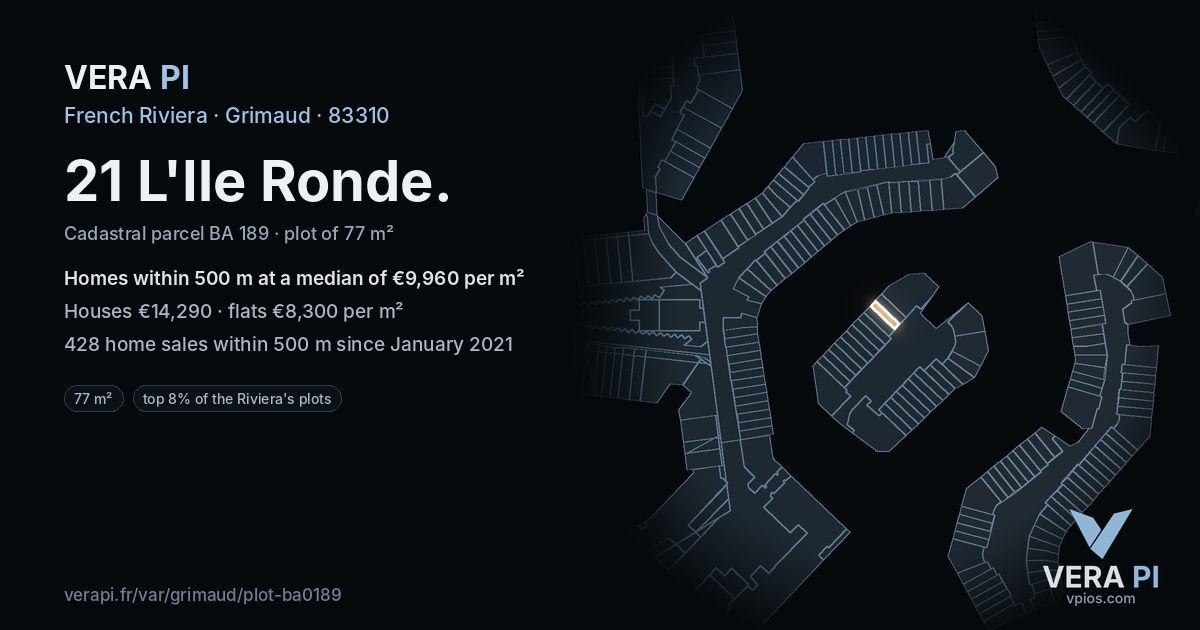 21 L'Ile Ronde, Grimaud at night – the plot lit, the parcels around coloured by the prices near them
