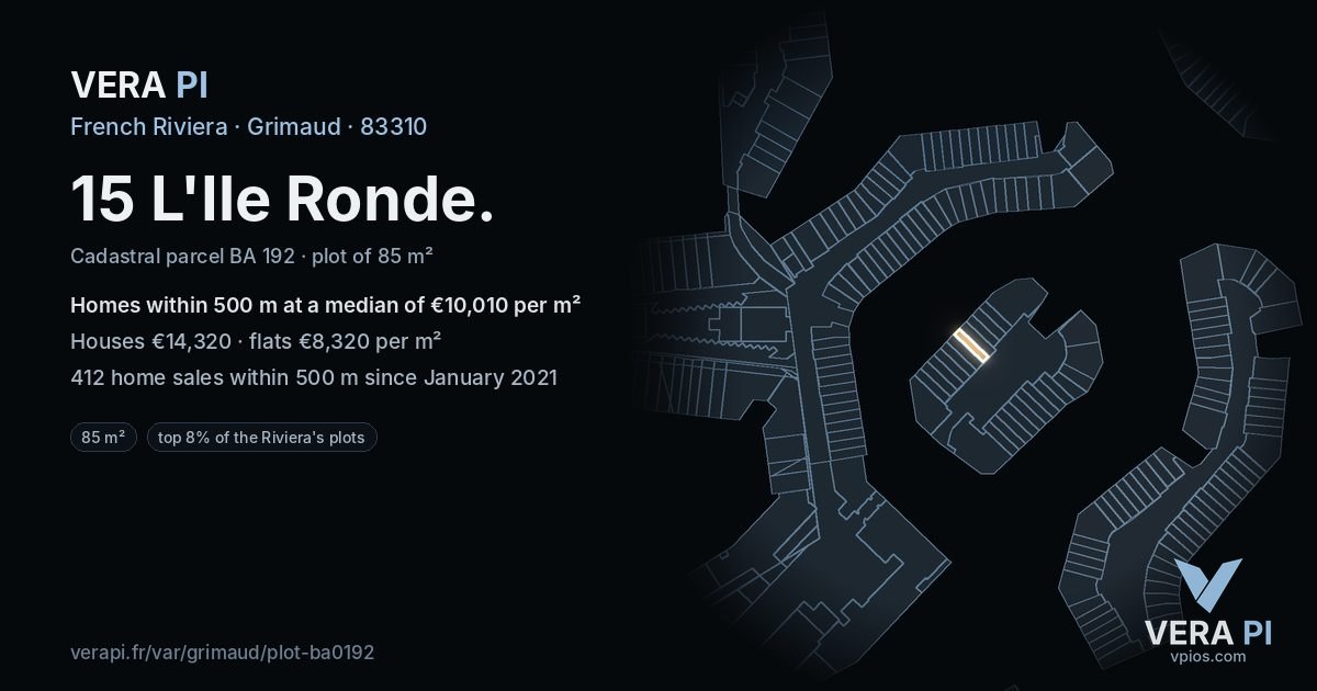 15 L'Ile Ronde, Grimaud at night – the plot lit, the parcels around coloured by the prices near them