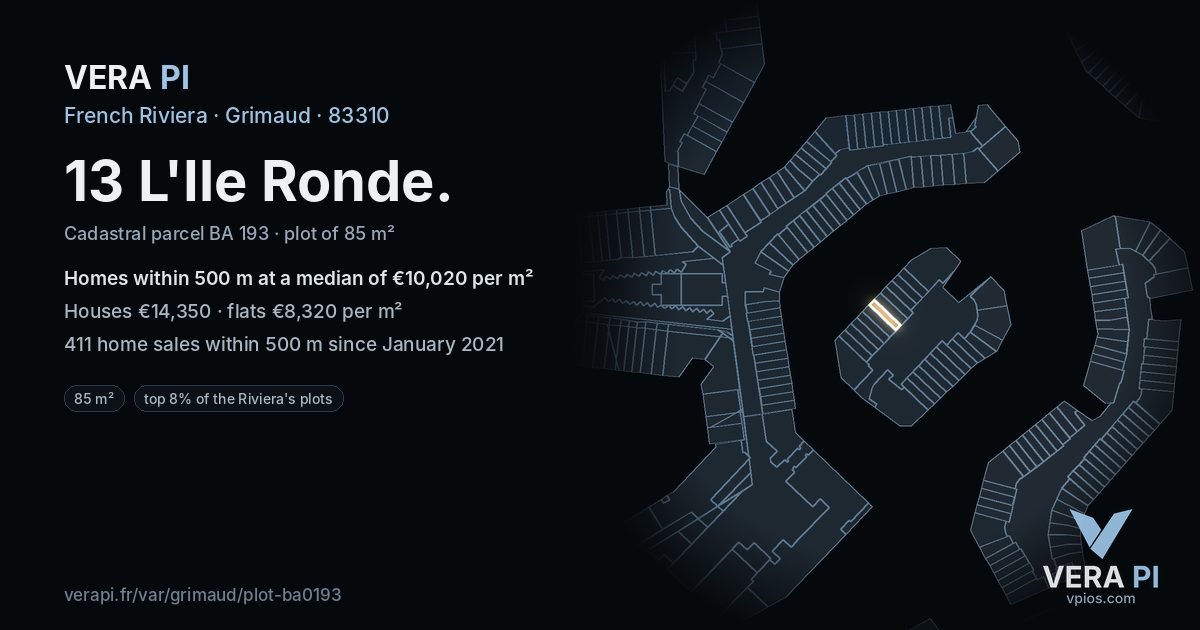 13 L'Ile Ronde, Grimaud at night – the plot lit, the parcels around coloured by the prices near them
