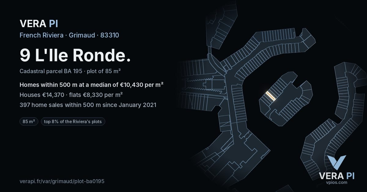 9 L'Ile Ronde, Grimaud at night – the plot lit, the parcels around coloured by the prices near them