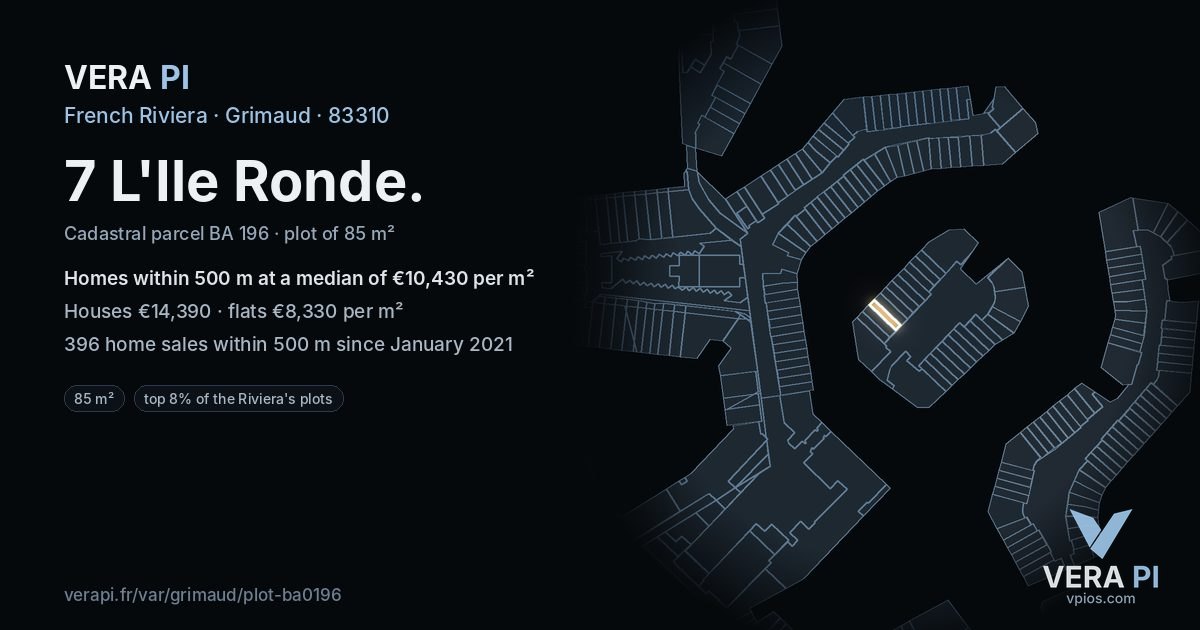 7 L'Ile Ronde, Grimaud at night – the plot lit, the parcels around coloured by the prices near them
