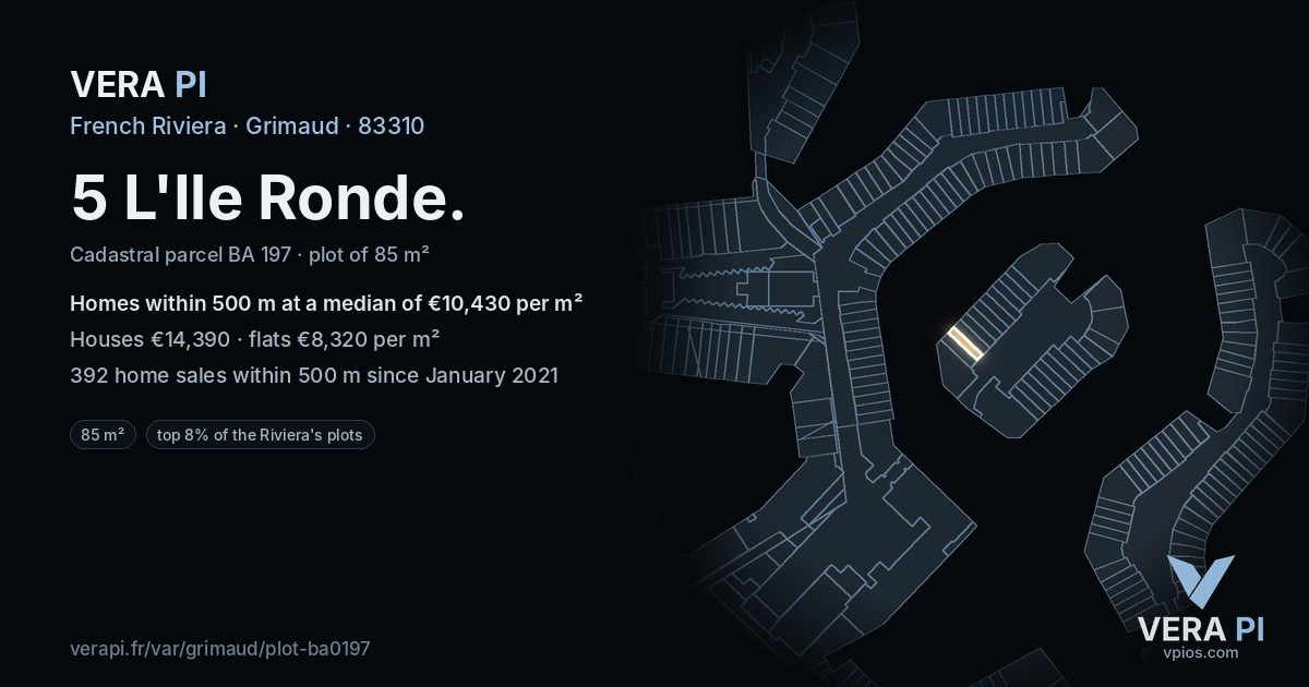 5 L'Ile Ronde, Grimaud at night – the plot lit, the parcels around coloured by the prices near them