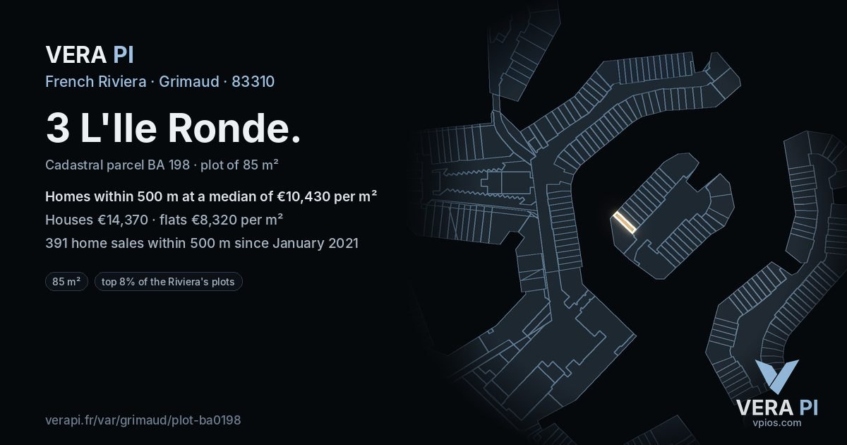 3 L'Ile Ronde, Grimaud at night – the plot lit, the parcels around coloured by the prices near them
