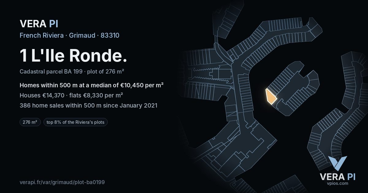 1 L'Ile Ronde, Grimaud at night – the plot lit, the parcels around coloured by the prices near them