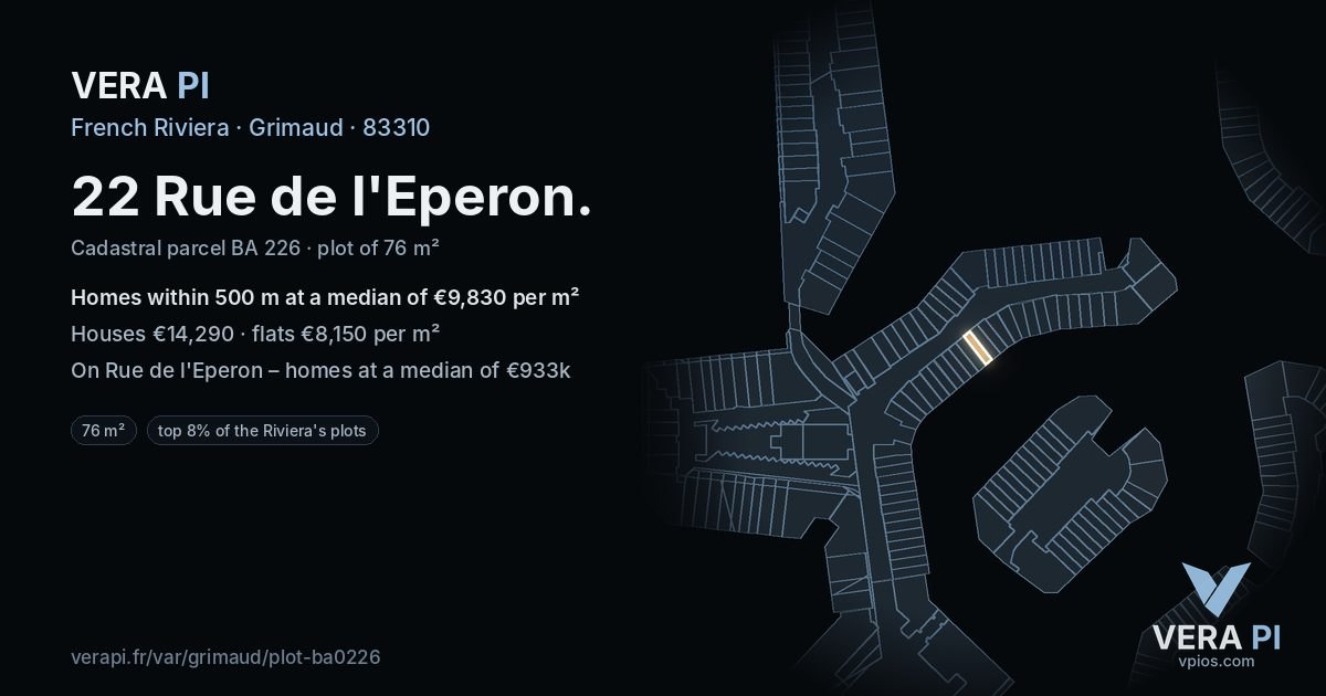 22 Rue de l'Eperon, Grimaud at night – the plot lit, the parcels around coloured by the prices near them