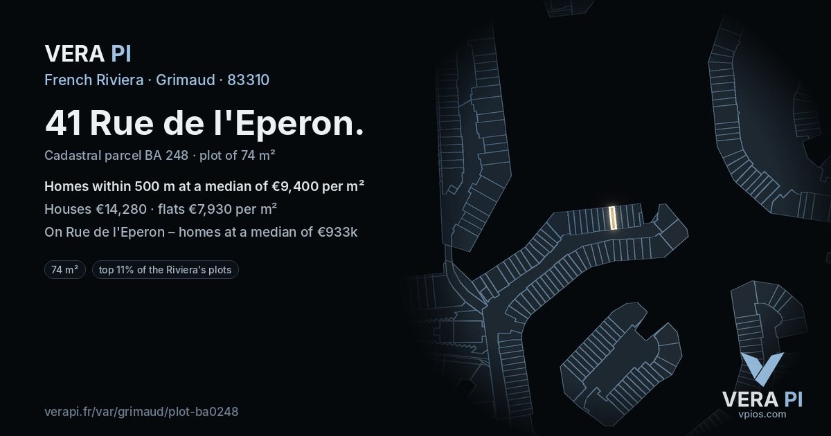 41 Rue de l'Eperon, Grimaud at night – the plot lit, the parcels around coloured by the prices near them