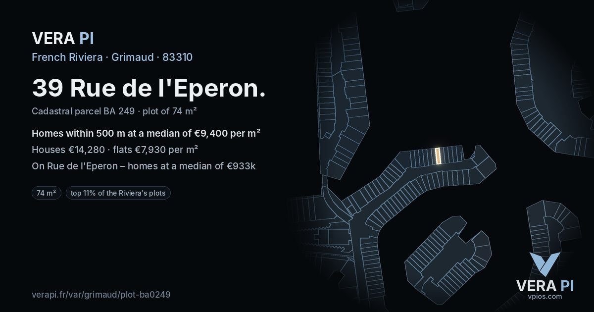 39 Rue de l'Eperon, Grimaud at night – the plot lit, the parcels around coloured by the prices near them