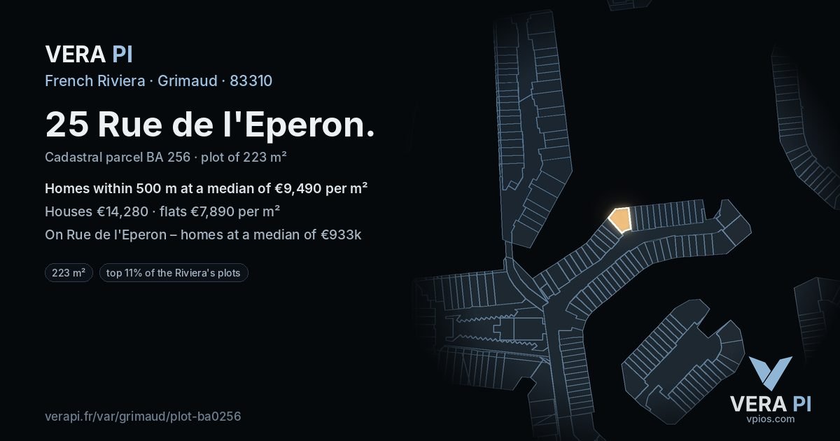 25 Rue de l'Eperon, Grimaud at night – the plot lit, the parcels around coloured by the prices near them