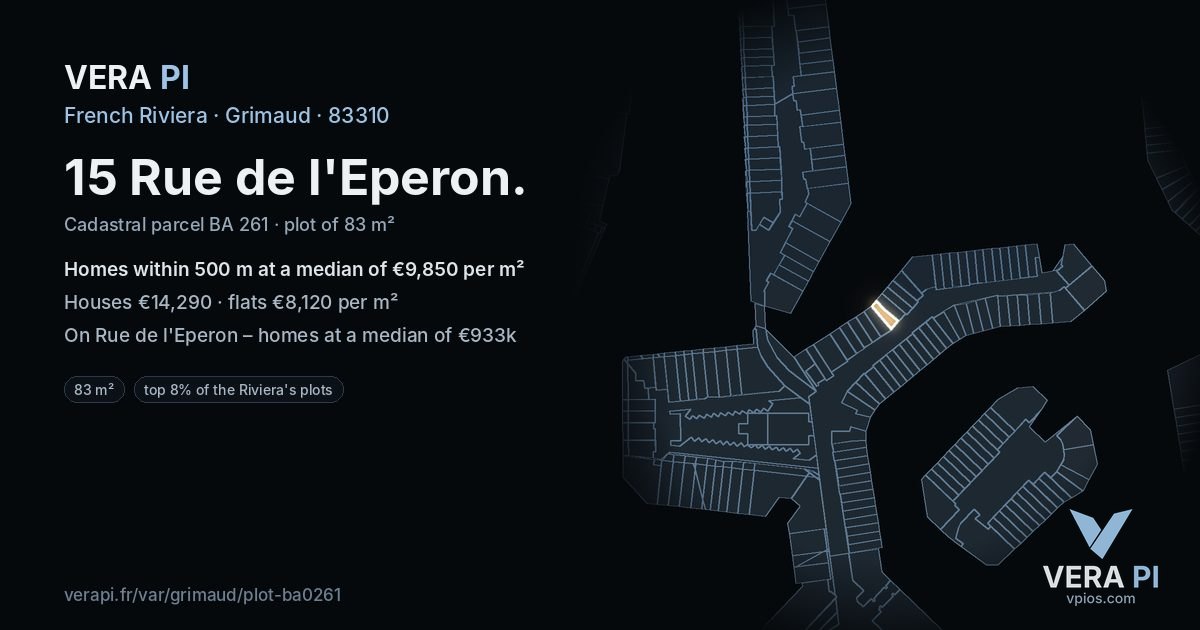 15 Rue de l'Eperon, Grimaud at night – the plot lit, the parcels around coloured by the prices near them