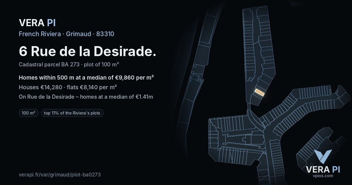 6 Rue de la Desirade, Grimaud at night – the plot lit, the parcels around coloured by the prices near them