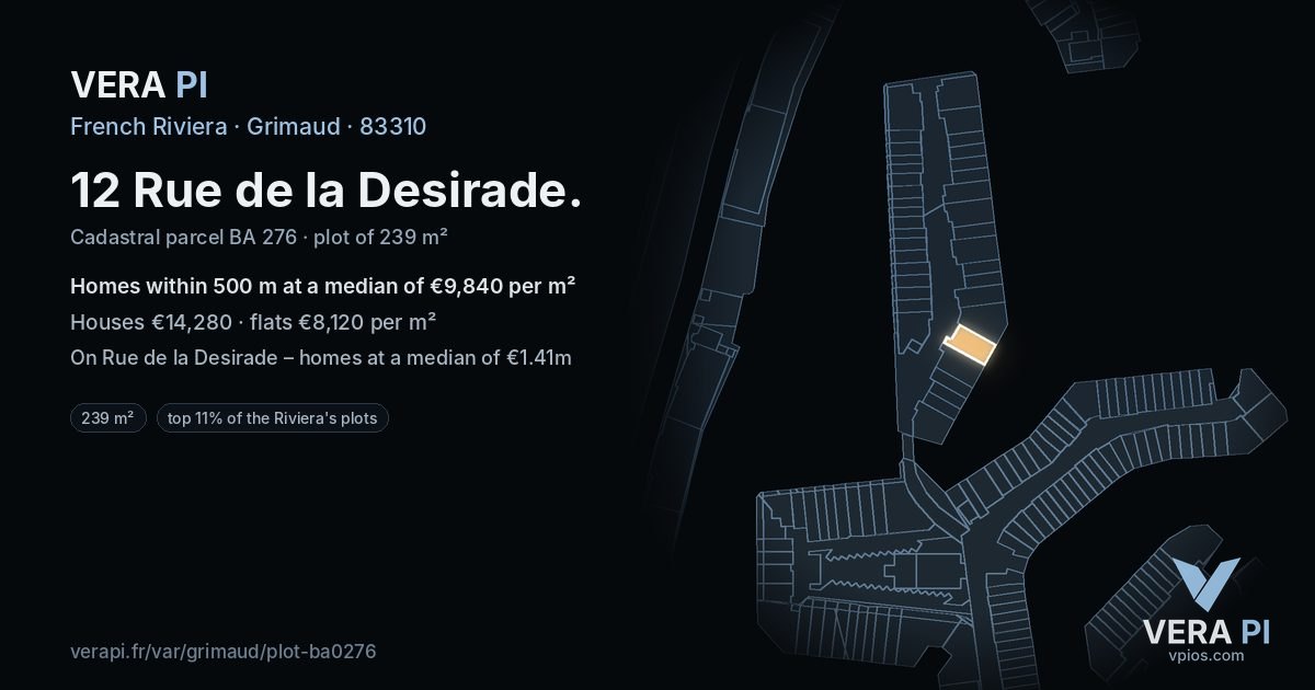 12 Rue de la Desirade, Grimaud at night – the plot lit, the parcels around coloured by the prices near them