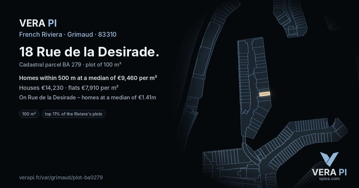 18 Rue de la Desirade, Grimaud at night – the plot lit, the parcels around coloured by the prices near them