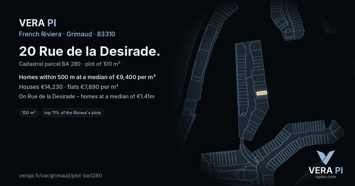 20 Rue de la Desirade, Grimaud at night – the plot lit, the parcels around coloured by the prices near them