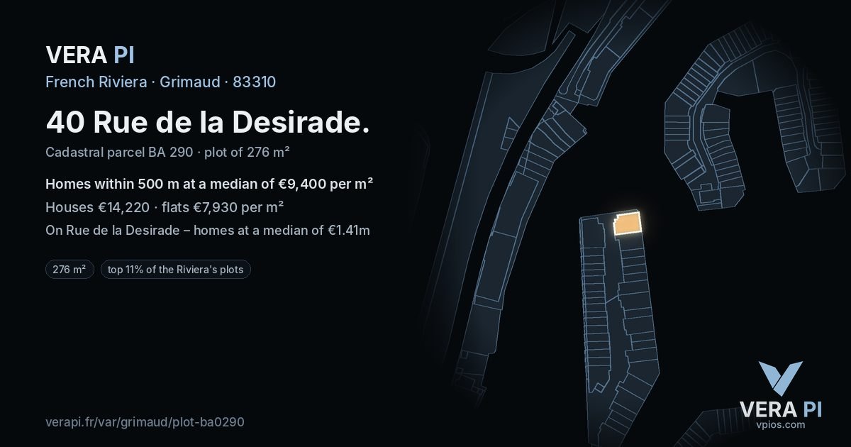 40 Rue de la Desirade, Grimaud at night – the plot lit, the parcels around coloured by the prices near them