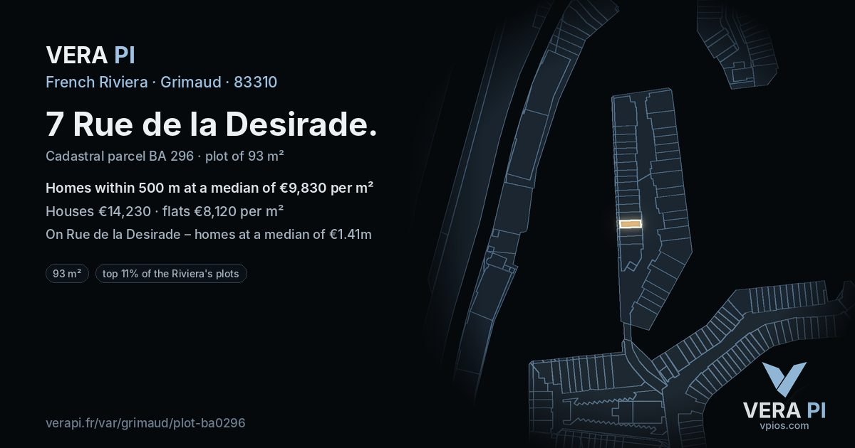 7 Rue de la Desirade, Grimaud at night – the plot lit, the parcels around coloured by the prices near them