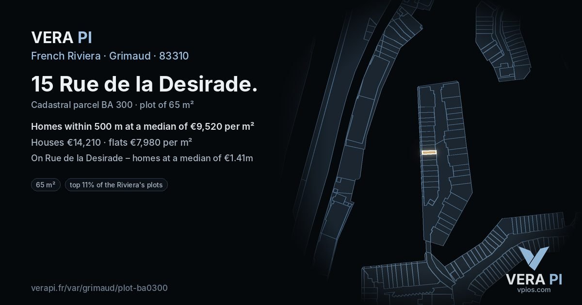15 Rue de la Desirade, Grimaud at night – the plot lit, the parcels around coloured by the prices near them