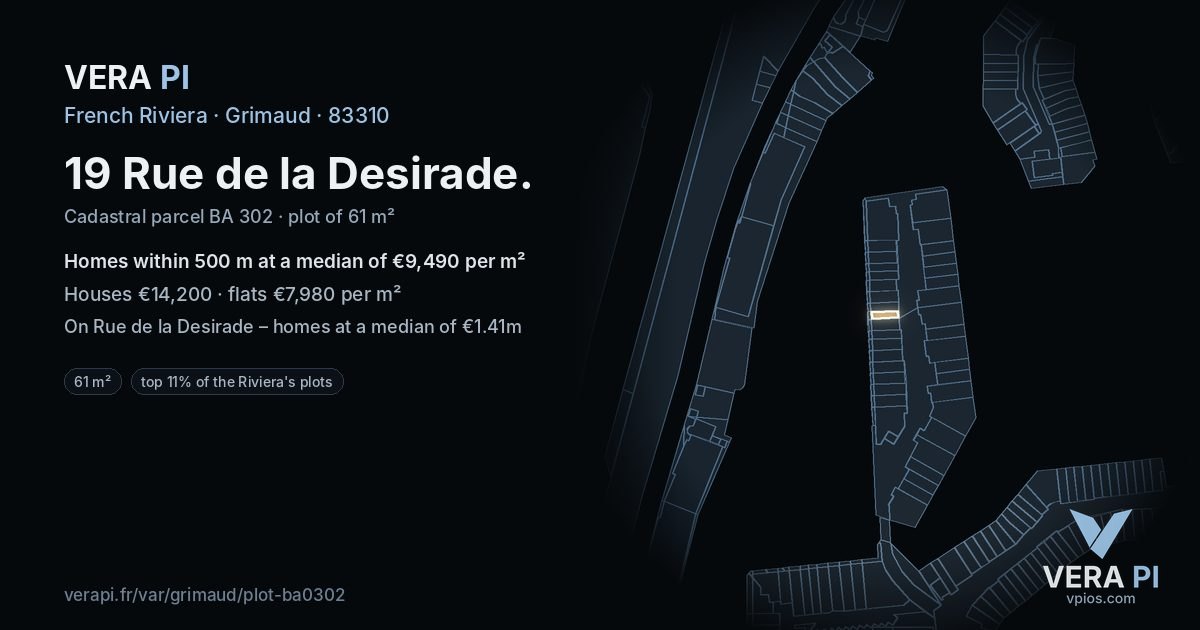 19 Rue de la Desirade, Grimaud at night – the plot lit, the parcels around coloured by the prices near them