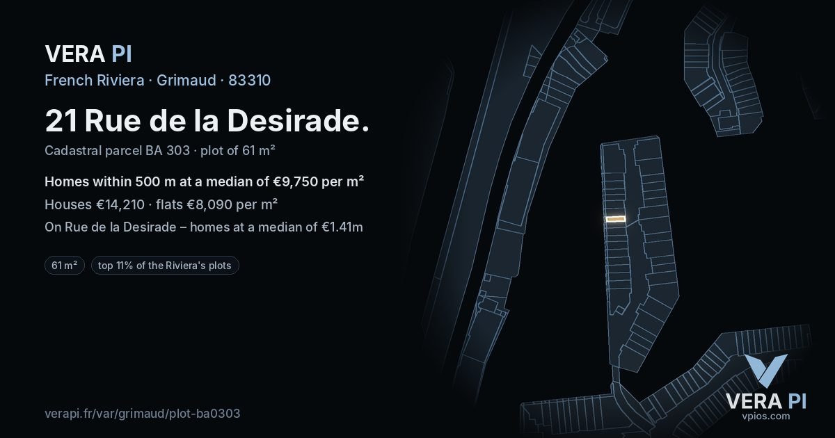 21 Rue de la Desirade, Grimaud at night – the plot lit, the parcels around coloured by the prices near them