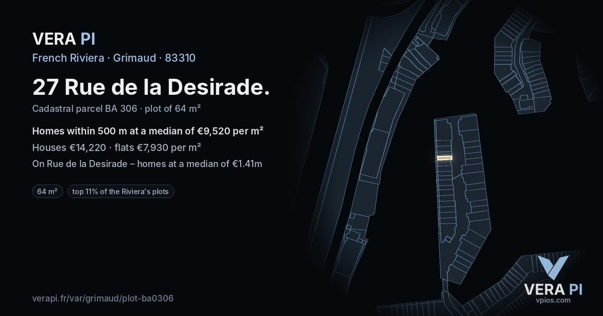 27 Rue de la Desirade, Grimaud at night – the plot lit, the parcels around coloured by the prices near them