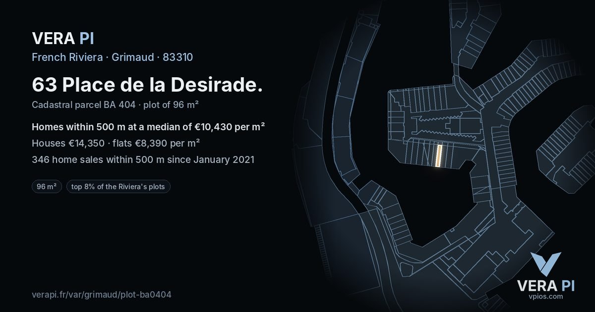 63 Place de la Desirade, Grimaud at night – the plot lit, the parcels around coloured by the prices near them