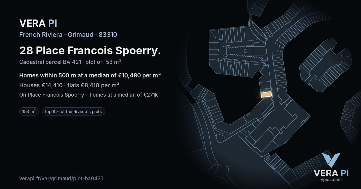 28 Place Francois Spoerry, Grimaud at night – the plot lit, the parcels around coloured by the prices near them
