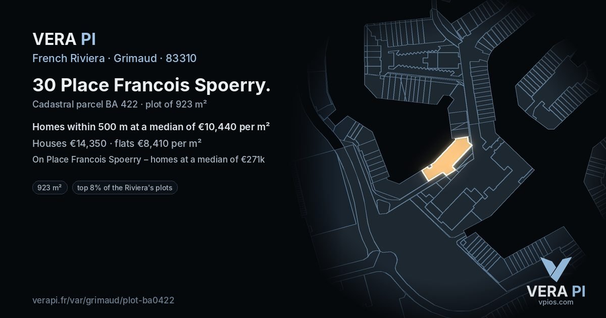 30 Place Francois Spoerry, Grimaud at night – the plot lit, the parcels around coloured by the prices near them