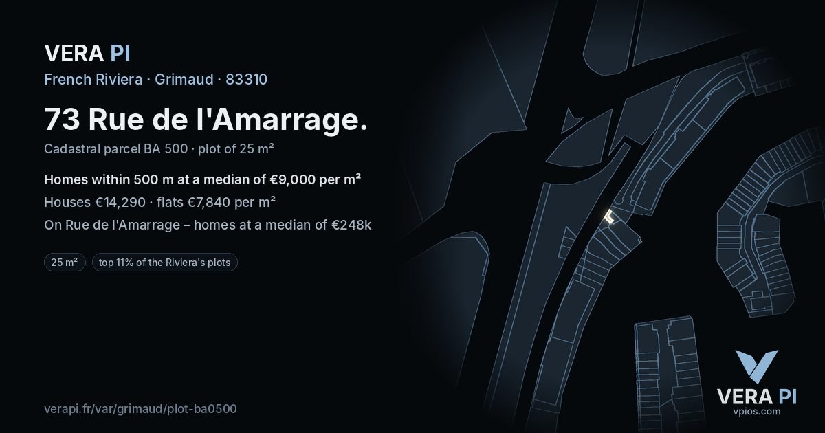 73 Rue de l'Amarrage, Grimaud at night – the plot lit, the parcels around coloured by the prices near them