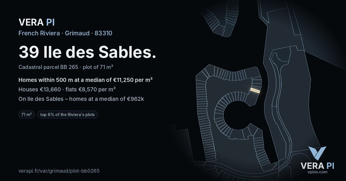 39 Ile des Sables, Grimaud at night – the plot lit, the parcels around coloured by the prices near them