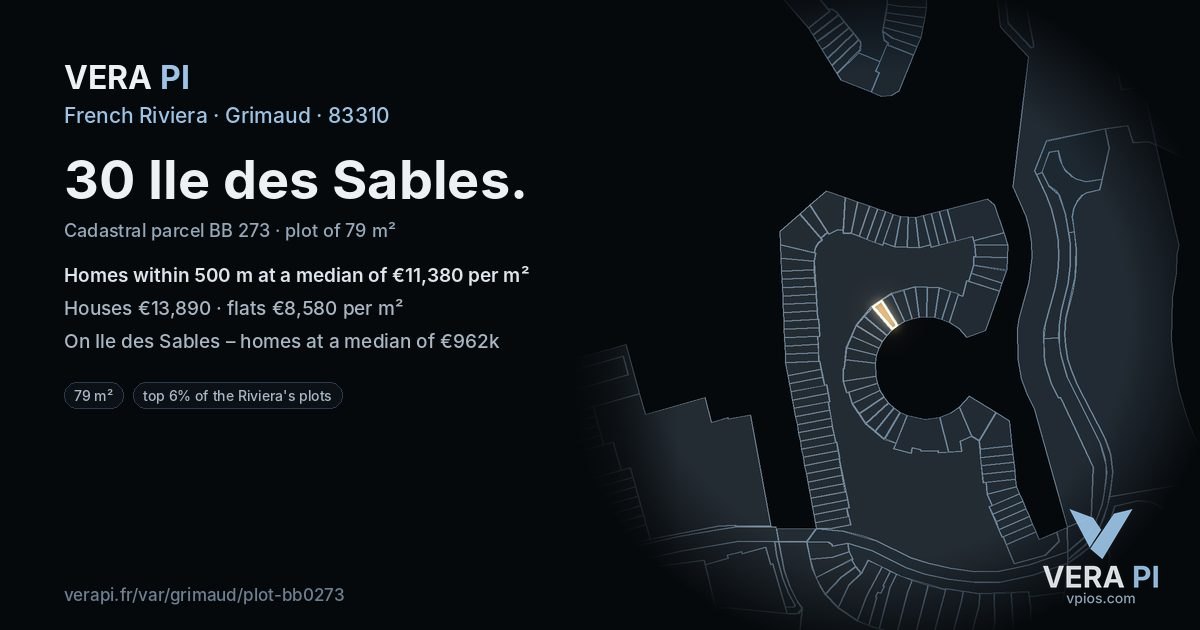 30 Ile des Sables, Grimaud at night – the plot lit, the parcels around coloured by the prices near them