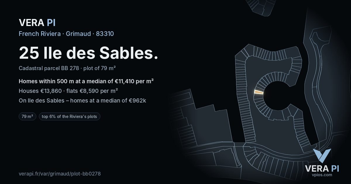 25 Ile des Sables, Grimaud at night – the plot lit, the parcels around coloured by the prices near them
