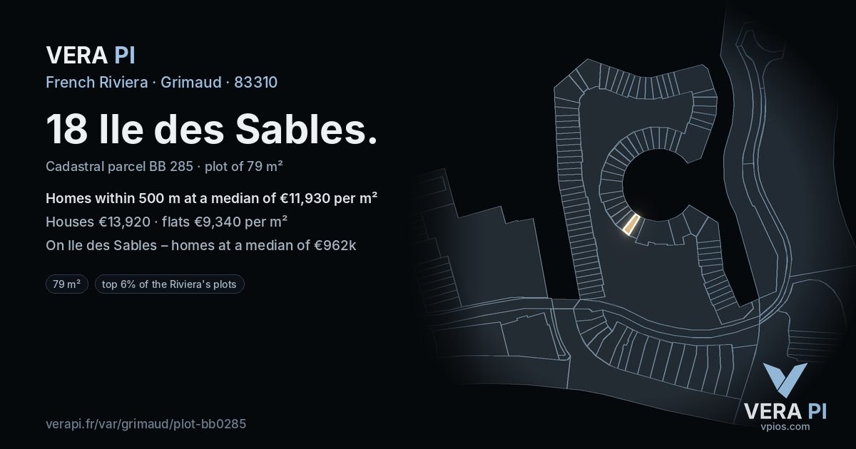 18 Ile des Sables, Grimaud at night – the plot lit, the parcels around coloured by the prices near them