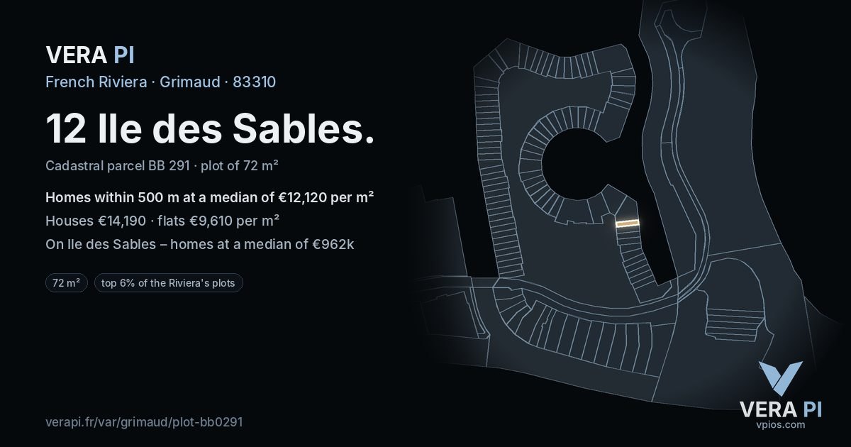 12 Ile des Sables, Grimaud at night – the plot lit, the parcels around coloured by the prices near them