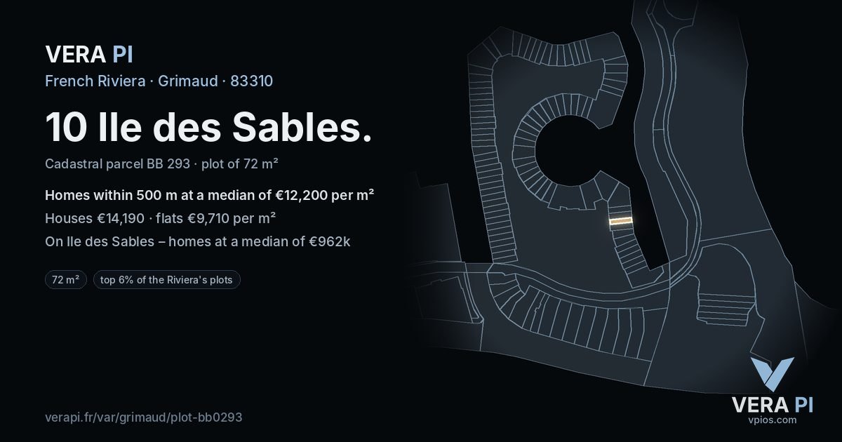 10 Ile des Sables, Grimaud at night – the plot lit, the parcels around coloured by the prices near them