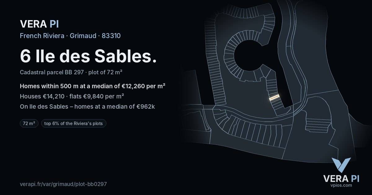 6 Ile des Sables, Grimaud at night – the plot lit, the parcels around coloured by the prices near them