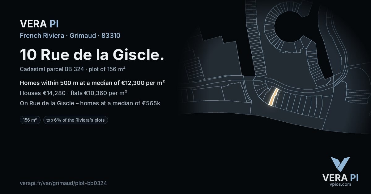 10 Rue de la Giscle, Grimaud at night – the plot lit, the parcels around coloured by the prices near them