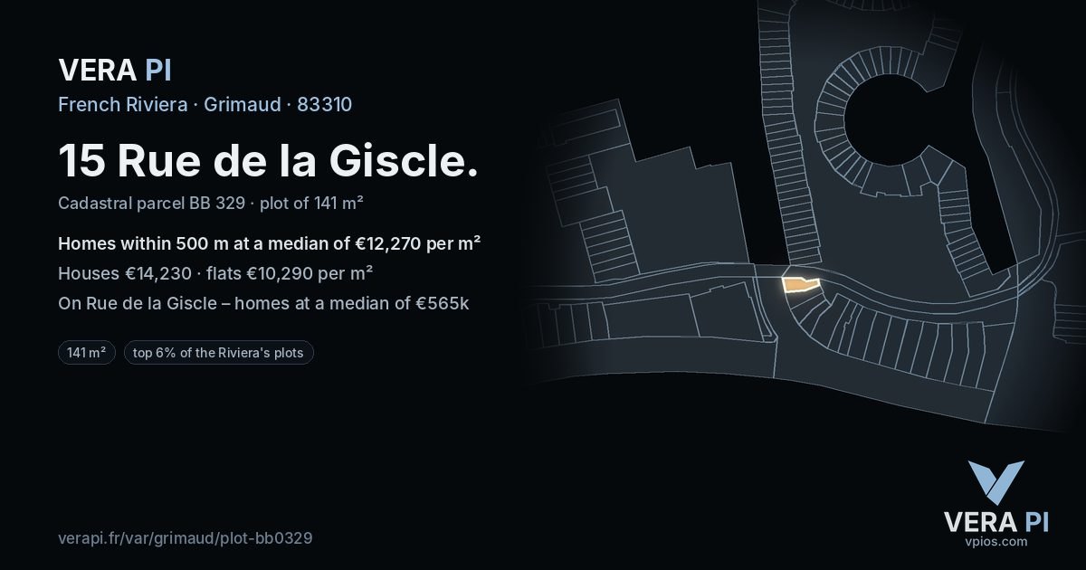 15 Rue de la Giscle, Grimaud at night – the plot lit, the parcels around coloured by the prices near them